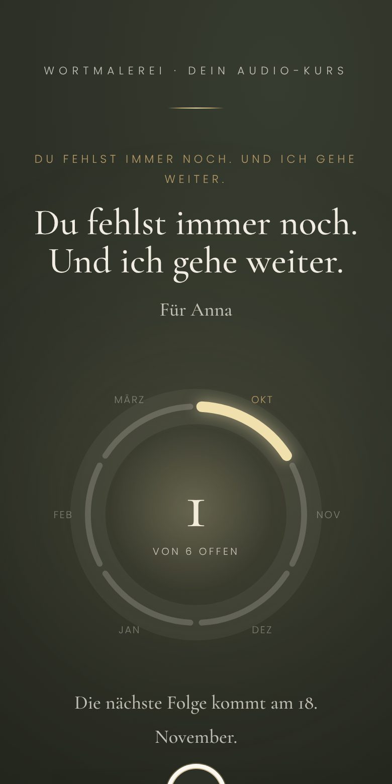 Der Anfang des Audio-Kurses mit dem Titel und einem Ring, der zeigt, wie viele Folgen schon offen sind