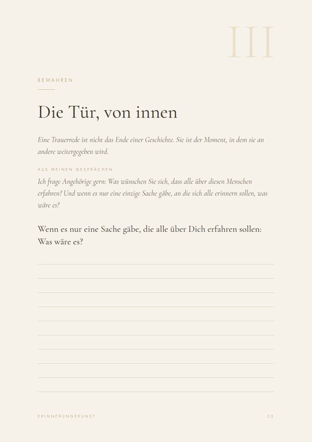 Journalseite Die Tür, von innen mit der Frage nach der einen Sache, die alle erfahren sollen