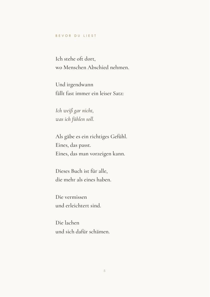 Buchseite Bevor du liest: Ich stehe oft dort, wo Menschen Abschied nehmen